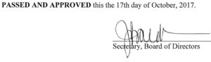 September 14, 2017 Minutes Signature