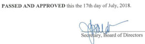 June 27, 2018 Minutes Signature